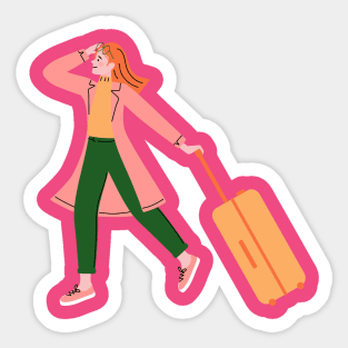 Happy Woman Solo Traveler with Luggage Sticker